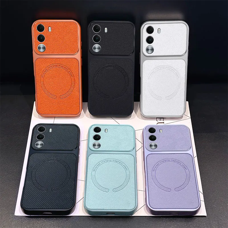 Vegan Leather Magnetic Ultra-Thin Anti-Drop Case with Wireless Charging Capability