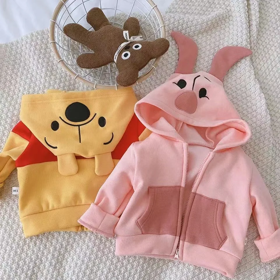 Baby Boys Autumn Winter Jacket Kid Warm Zipper Coat Girl Thick Parka Children Clothing Cartoon Winnie Pooh Outerwear Pajama Tops