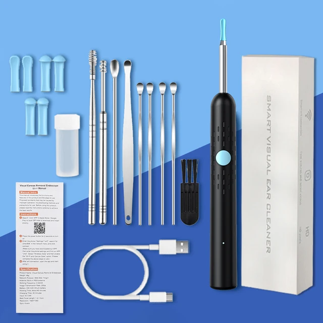Smart Visual Ear Cleaner Set with Camera 1080P Ear Sticks Ear Wax Removal Tool WIFI Connection HD LED Lights Earpick Endoscope
