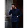 Navy Blue Double Breasted Straight Men Suit Two Pieces(Jacket+Pants) Lapel Outfits Chic Casual Party Prom Wedding Set 2