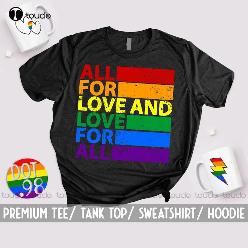 

Equality Lgbt T-Shirt Lgbt Pride Tee Gay Pride Shirt Clothing Equal Rights All For Love And Love For All Lgbtq+ Muscle Shirt