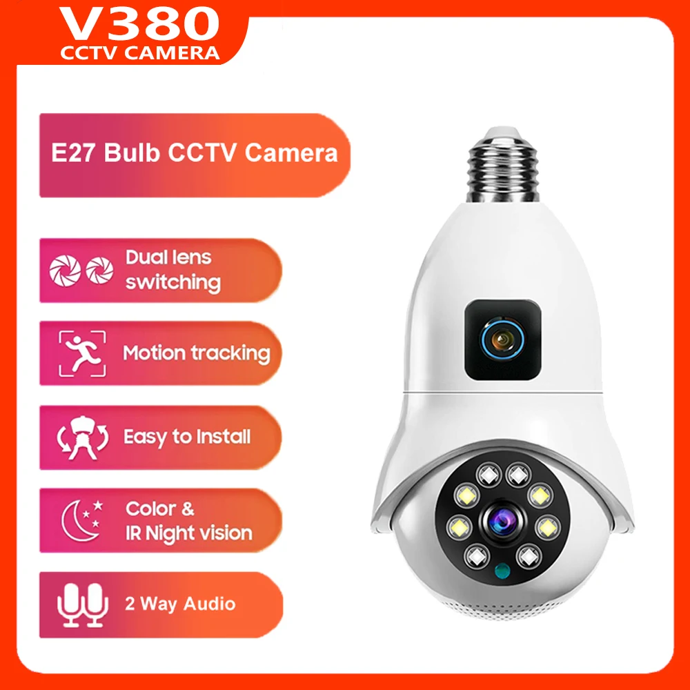 8Mp Hd 4K Lampadina Fotocamera Dual Lens E27 Base Wifi Lampadina Telecamera Cctv Ip Wireless Smart Home Telecamere Di Sicurezza Protezione 360 Monitor