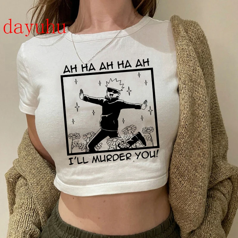 1920er Jahre Hip Hop Crop Top T-Shirt Manga japanischen Anime Jujutsu Kaisen T-Shirt Gojo Satoru Tops Yuji Itadori verkürzte T-Shirts T-Shirt