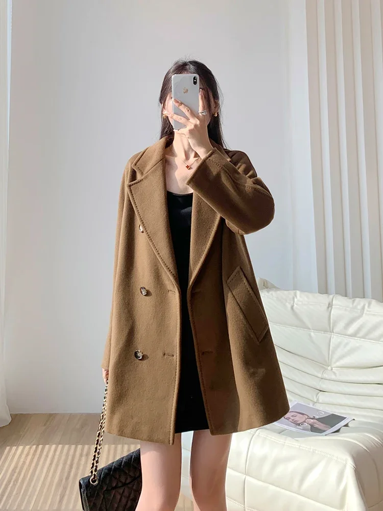 Classic 101801 Short Cashmere Coat Female Small Double-breasted Tweed Jacket Autumn and Winter Fashion New Elegant and Delicate hanorange spring summer ins simple white casual pants women high waist straight delicate smooth loose trousers female