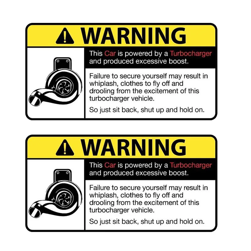 

2X Warning Car Sticker The Car Is Powered By A Turbocharger Decal Accessories PVC KK Vinyl Cover Scratches Waterproof