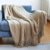 Green Knitted Throw Blanket for Beds with Tassel Gray Blue Solid Textured Plaid Sofa Cover Nordic Bed End Decor Soft Nap Blanket 6