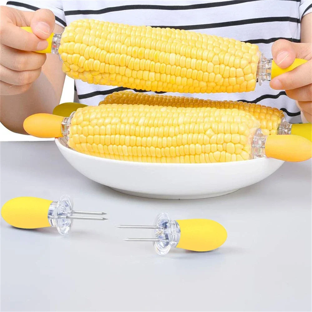 Corn Fork BBQ Tool 2Pcs BBQ Barbecue Corn Holders Safe Stainless Steel Corn on The Cob Holders Skewers Needle Prongs Outdoor BBQ Barbecue Hand Tool