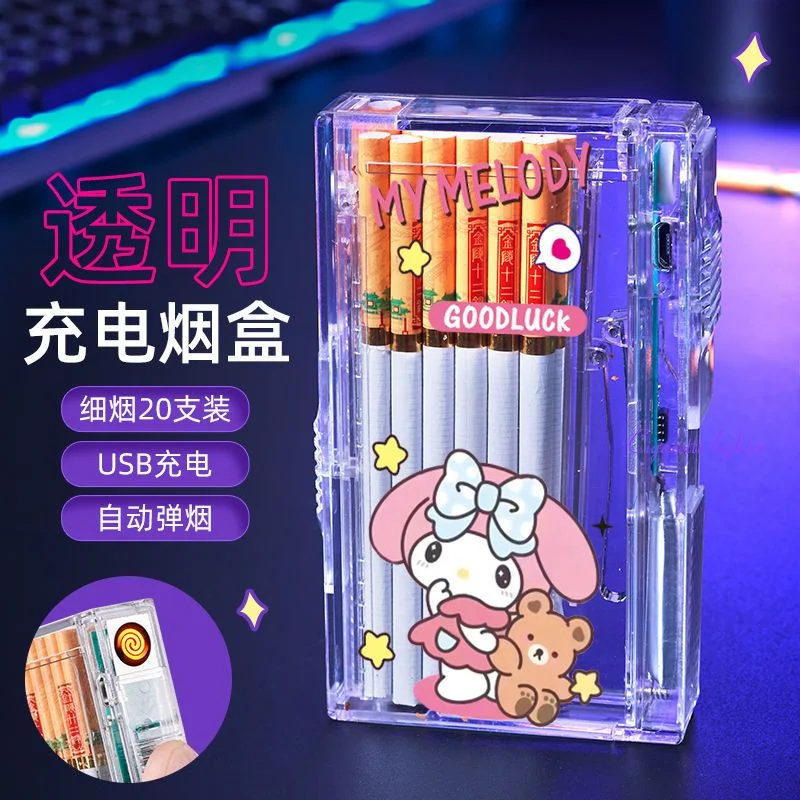 

Hello kitty new My melody Kuromi Cinnamoroll Pochacco Kawaii lighter cigarette case integrated rechargeable cigarette lighter