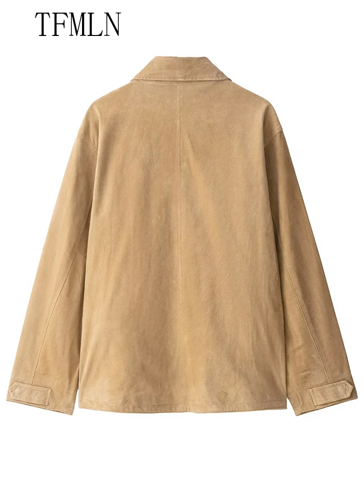 TFMLN New 2025 Chic Women Causal Pockets Jackets Fashion Lapel Single Breasted Loose Coats Autumn Vintage Female Solid Outwear