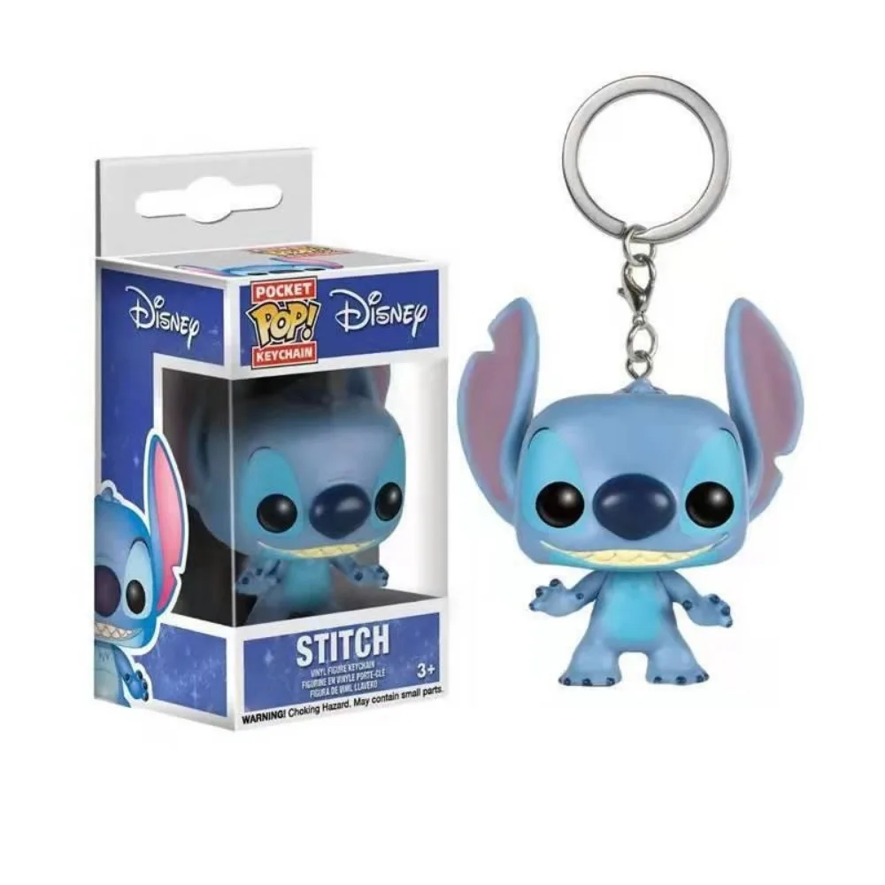 FUNKO POP Keychains Disney Stitch Kawaii Blue Alien Monster Mini Action Toy Figures Backpack Pendant Keychain Kid Birthday Gift 5