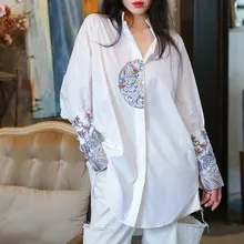  Chinese Style Floral Embroidery Shirt Casual Loose Spring Autumn Vintage Stand Collar Women's Clothing Single-breasted Blouse 