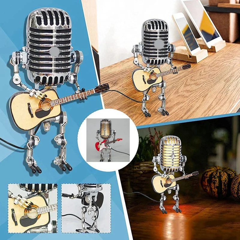 

Retro Style Vintage Microphone Robot Desk Lamp, Vintage Microphone Robot Touch Dimmer Lamp Table Lamp