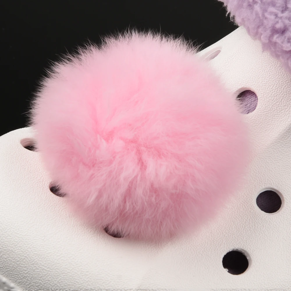 Single Sale Real Fur Pompom Fluffy Shoe Charms Multi-color Plush Ball Shoes Accessories Boys Girls Garden Sandals Decorations
