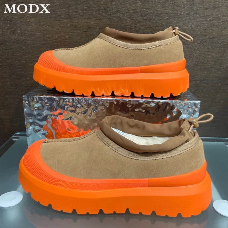 

2023 Winter New Men Women Fashion Single Shoes Thick Sole Slip-on Luxury Brand Plush Shoe Genuine Leather Waterproof Short Boots