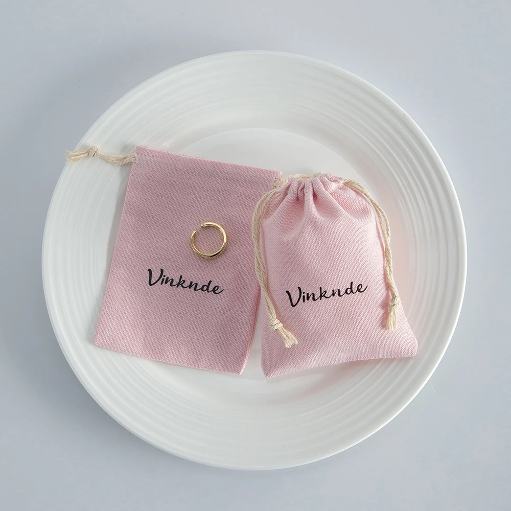 Custom Logo Cotton Gift Bags Jewelry Drawstring Packaging Pouch Rings Makeup Party Bead Bottle Sachet Pocket Pink Cotton Bag