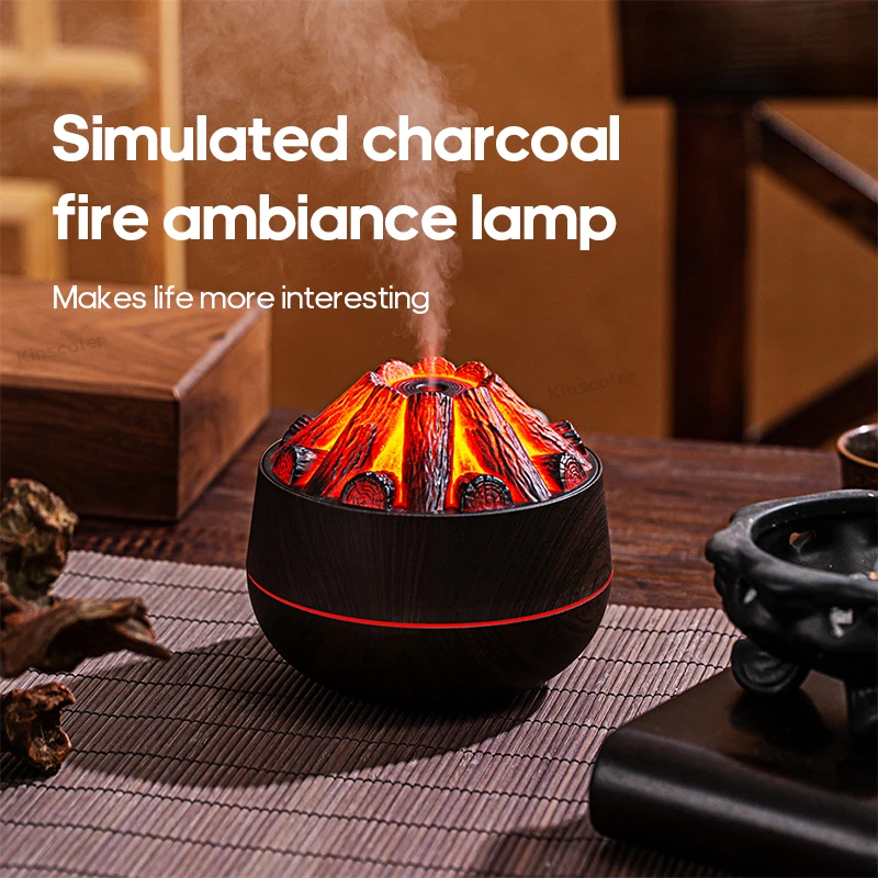 Simulated Campfire Air Humidifier Woodstove Fireplace Water Mist Diffuser Classic Woodgrain USB Ultra Sonic Mist Sprayer 2