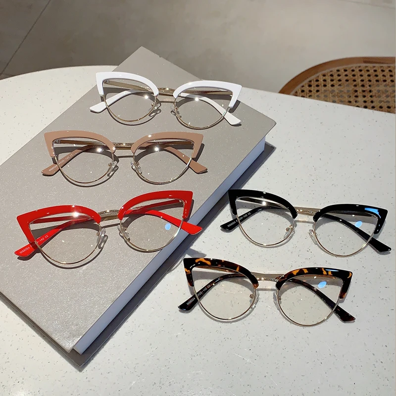 Eyeglasses Frames Vintage Cat Eye Glasses Frame Semi Metal Rim Women Eyewear Non-prescription Eyeglasses