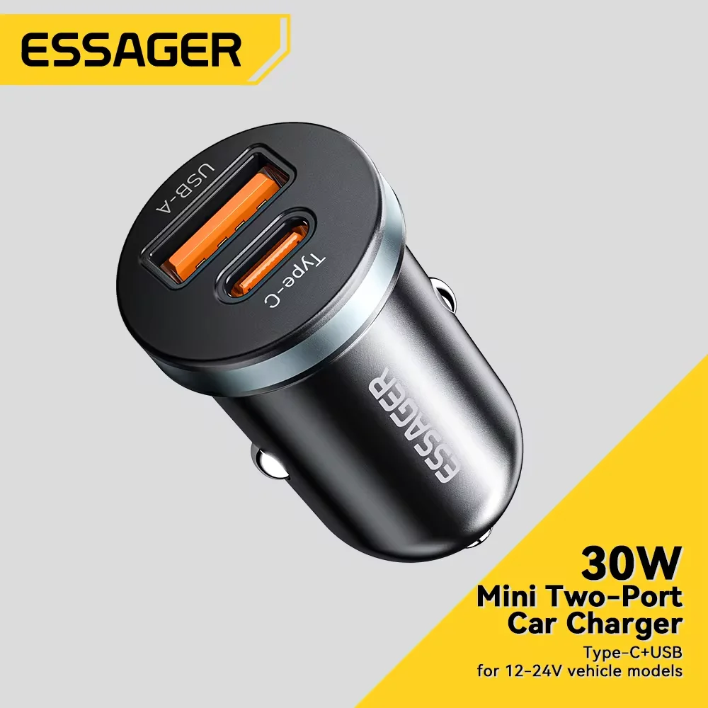 Essager 30W USB C Car Charger Type C Quick Charger PD QC 3.0 SCP 5A Fast Charging Car Phone Charge iPhone Xiaomi Samsung