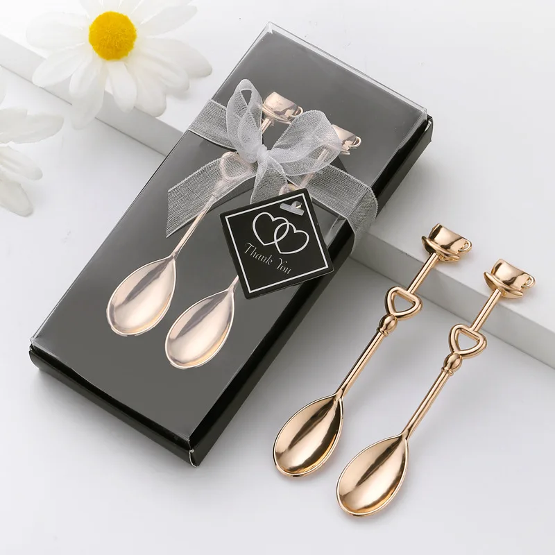 

60Pcs/lot=30Boxes Love Party favors for Guests of Heart Spoon gifts for Coffee themed Bridal showers and Gold wedding gifts