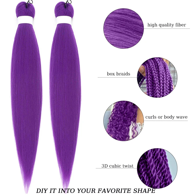 Synthetic Purple Braiding Hair Pre Stretched Extensions Long Straight Purple Hairpiece for Braiding for Halloween Chritmas Party