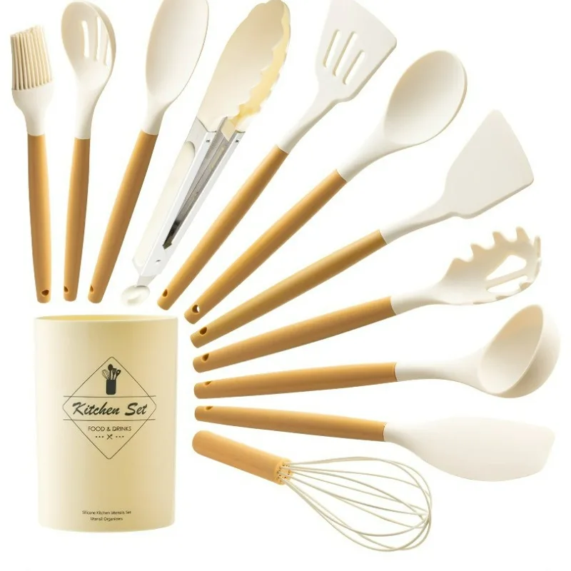 Premium Heat-Resistant Silicone Kitchen Utensil Set - Turner, Tongs, Spatula, Spoon, Brush, Whisk, Dishwasher Safe