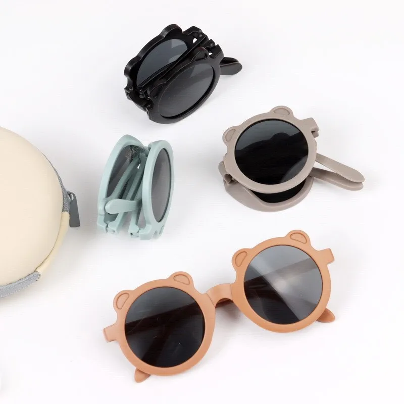 

Cute Round Foldable Sunglasses Children Cartoon Bear Boy Girls Baby Portable Outdoor UV400 Eye Protection Classic Goggle Eyewear