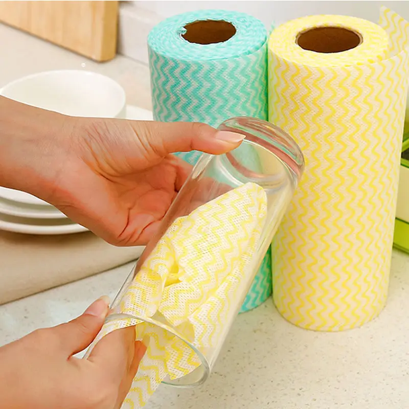 Lamgool 50 Pcs/rolls Kitchen Cleaning Dish Cloth Lazy Rag Scouring Pad Disposable  Dish Towel Non-Woven Fabric Cleaning Rags