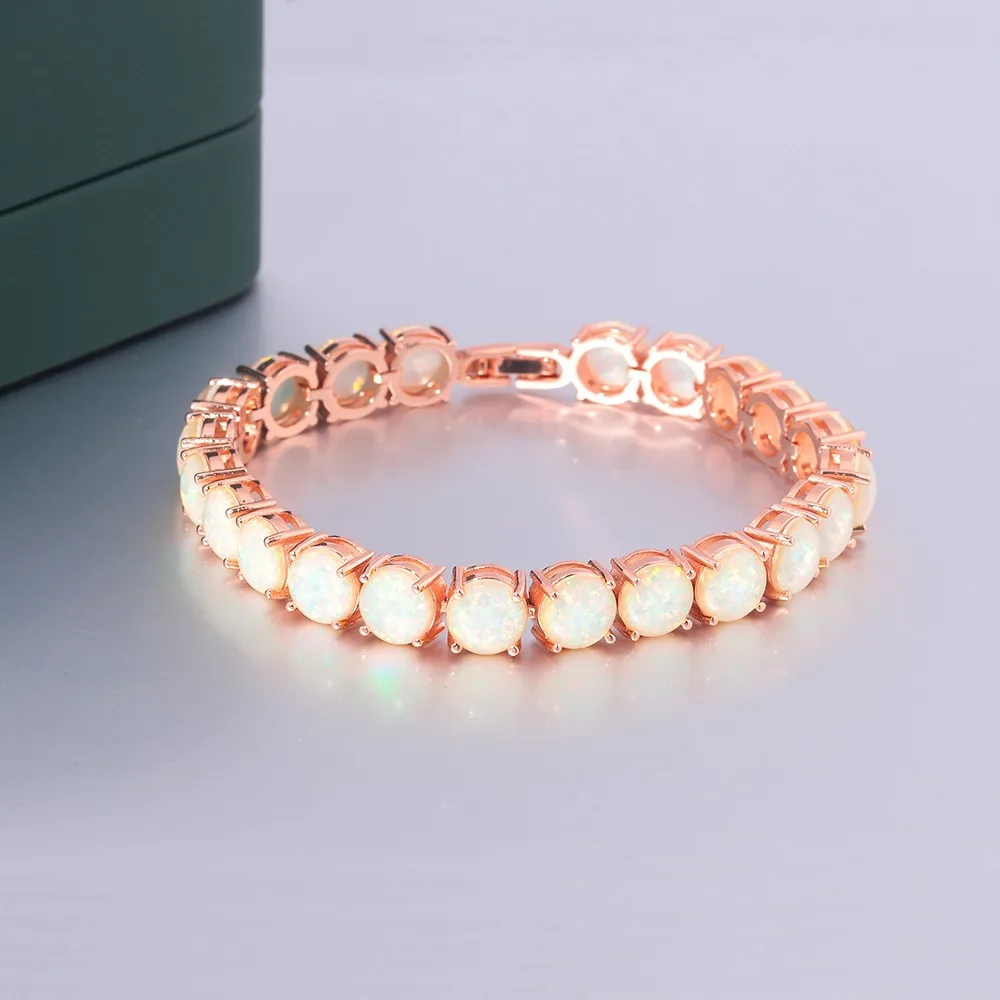 Chain Bracelet Fire Opal Stone Silver Plated For Women