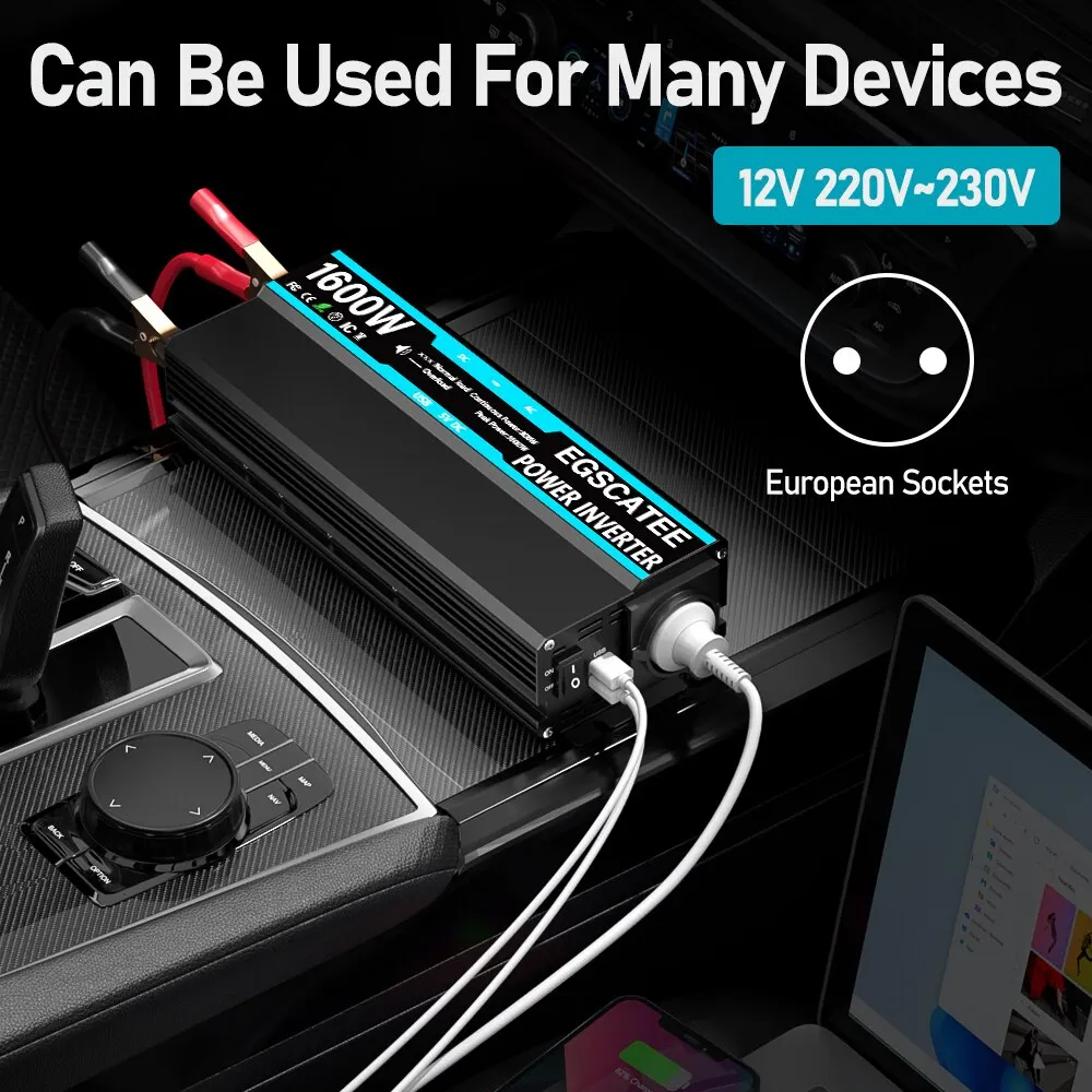 Car Power Inverter Modified Sine Wave DC 12V to AC 220V 230V Transformer EU Socket Converter Car Charger Vehicle Inverter Car Converter Inverter Car Charger Car Inverter Car Power Converter Power Inverter