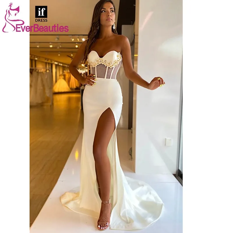 

Sweetheart Prom Dresses Long Sexy Side Slit Vestidos De Graduación Beaded Mermaid Evening Dresses Maxi Formal Dresses