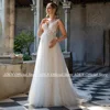 Pregnant Bride Wedding Dress Customized V Neck Sequined Applique See Through Tulle A Line Summer Bridal Gown Lace-up Back 1