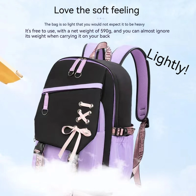 Teenagers Cute Schoolbag Shoulder Backpack Nylon Fabric Girls, Large Capacity Splash-Proof 4