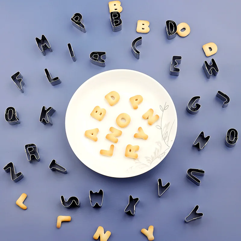 

26Pcs Set Stainless Steel Alphabet Numeral Cake Molds Sugar Paste Letter Cookies Cutter Stamp Baking Embossing Mould For Home