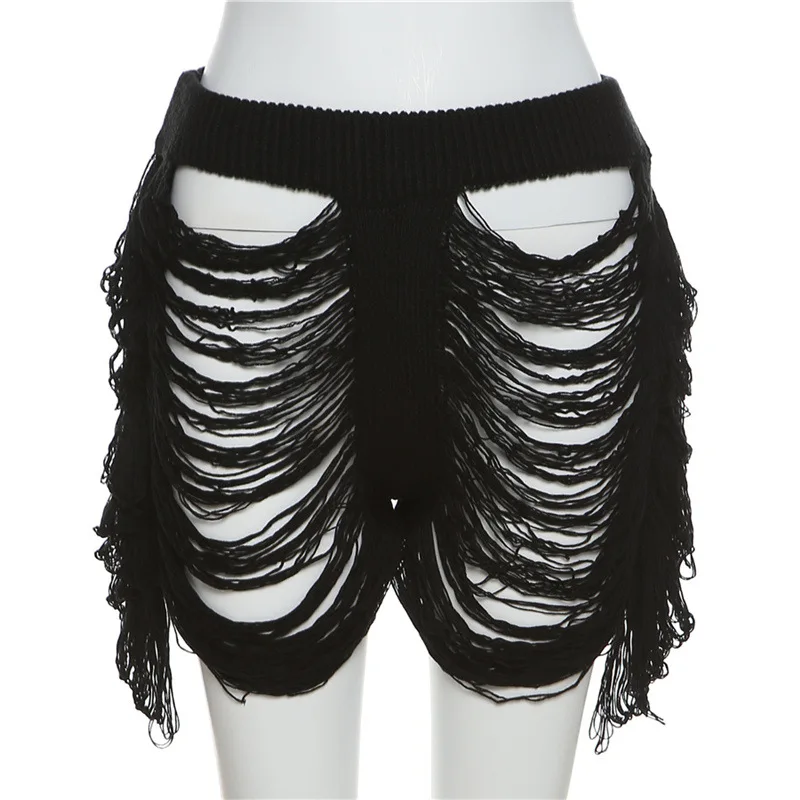bike shorts Europe's New Solid Color High Waist Pierced Tassel Stitching Seaside Beach Holiday Young Ladies Knitted Shorts gymshark shorts