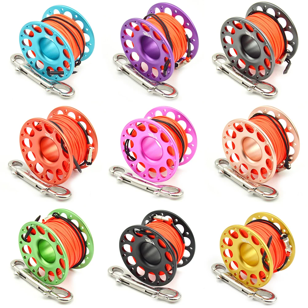 15m 30m Mini Scuba Diving Spool Finger Reel Bolt Snap Hook Aluminum Alloy Free Diving Finger Spool Dive Reel Gear Parts