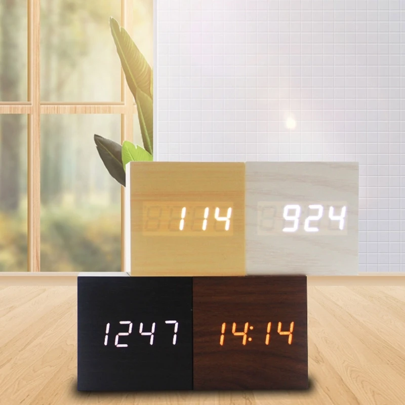 Cube Voice Control Led Alarm Clock Decorative Clock Ornaments Art Crafts Supplies for Home Bedroom Dormitory 2