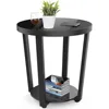 Round End Table, Tempered Glass End Table with Metal Frame, Small Coffee Table, Black Sofa Side Table for Living Room, Balcony 1