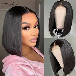 Missanna Short Bob Lace Front Human Hair Wigs Brazilian Straight Remy 4X4 Closure Wig Pre Plucked 13X4 Transparent Lace Bob Wig