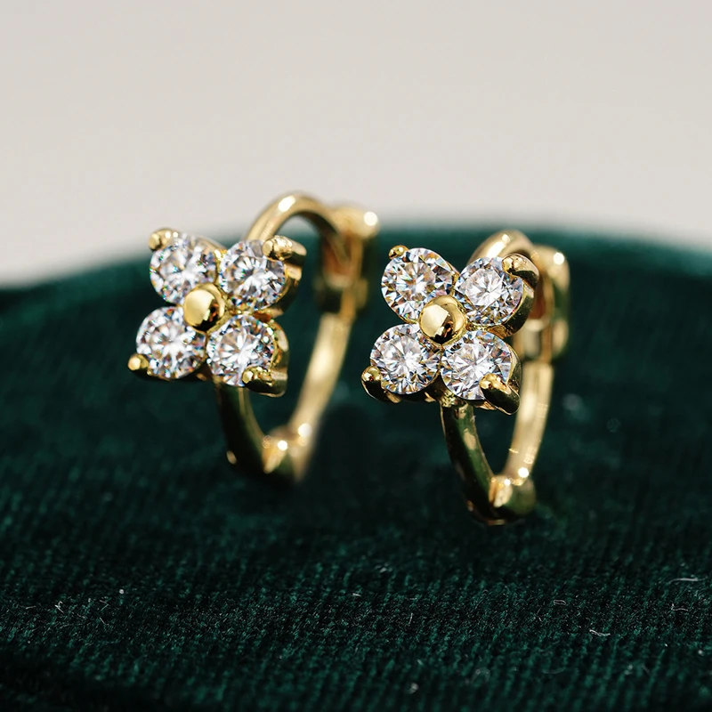 Ehhai GRA-zertifizierte runde Moissanit-Blumen-Creolen für Damen, 14K Gold Filled Huggie-Ohrringe, edler Schmuck, Geschenk, Pendientes – Detail 8