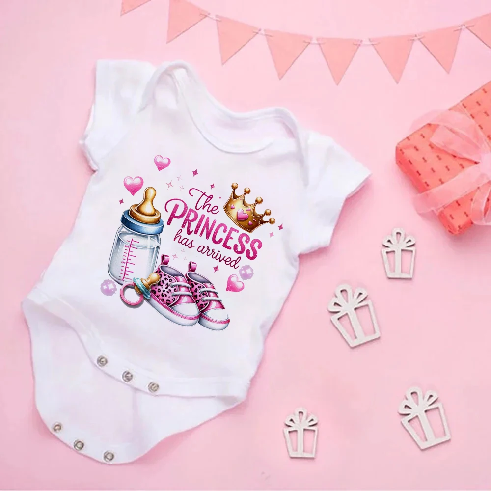The Princess Has Arrived Printed Baby Romper Infant Short Sleeve Bodysuit Outfit Funny Newborn Jumpsuit Clothes Baby Shower Gift