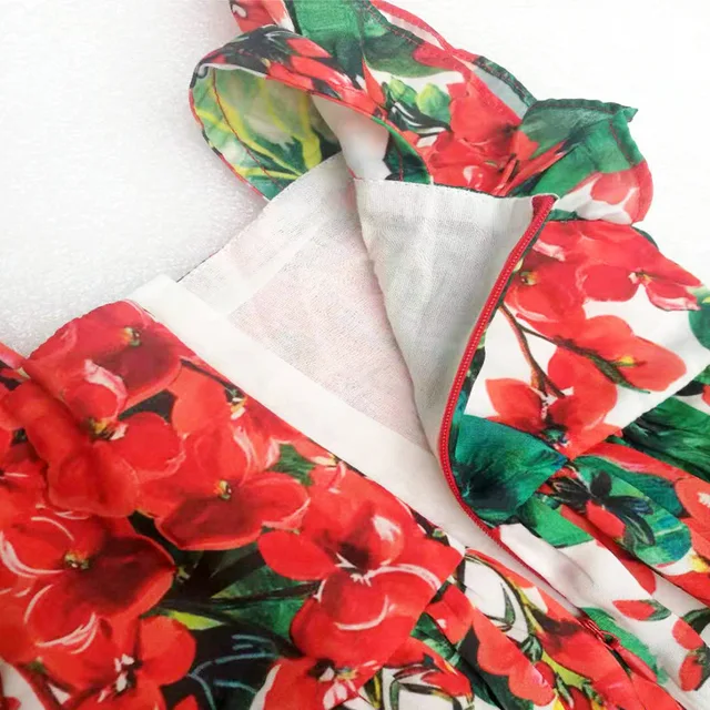Brand Spring and Summer New Geranium Cotton Poplin Printed Fabric Parent-child Dress