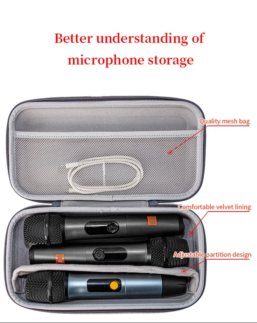 Hard EVA Microphone Storage Bag Size for JBL PartyBox Wireless Dual Microphone Protective Box Portable Travel Carrying Case