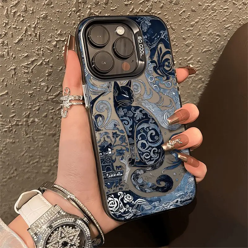 Y2K Cartoon Cute Black Cat Matte Phone Case