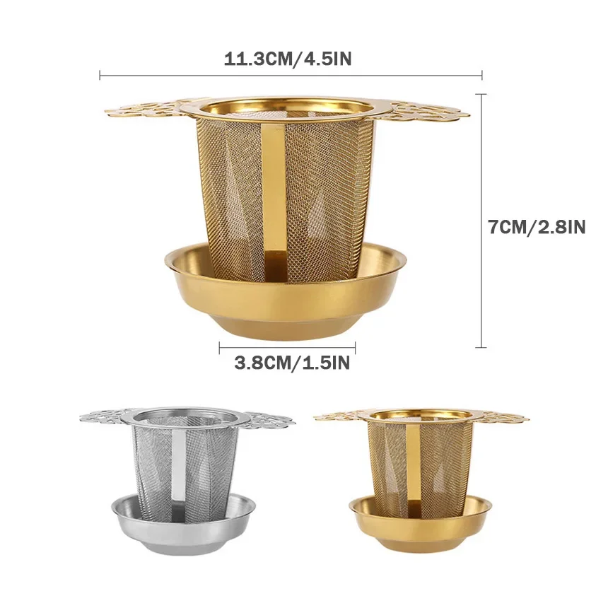 COLINO DA TÈ in acciaio inox con ciotola a goccia infusore rete auricolare doppio filtro LD Tq
