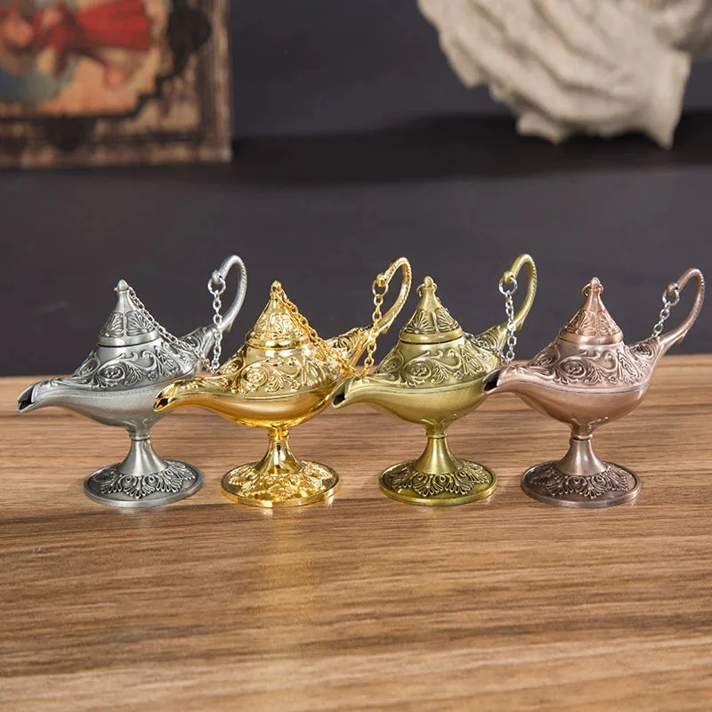 

Colorful Metal Genie Magic Lamp Retro Wishing Oil Lamp Pot Incense Burner Home Decor Collection Souvenir home decore