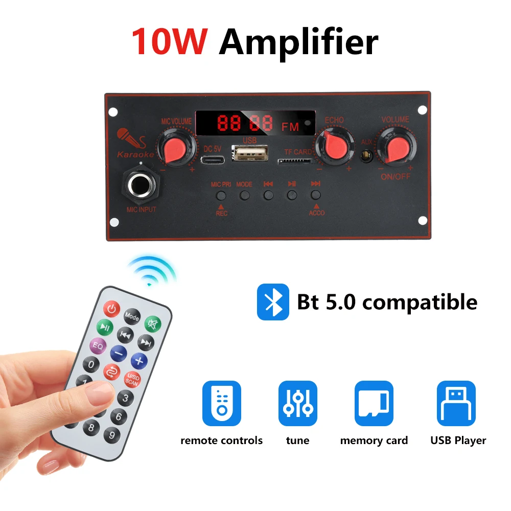 Description Picture 4 of itemDC 3.7-5V Bluetooth 5.0 MP3 Decoder Board 2*10W 10W Amplifier Audio Player DIY MP3 Player Car FM Radio Module TF USB Mic Record
