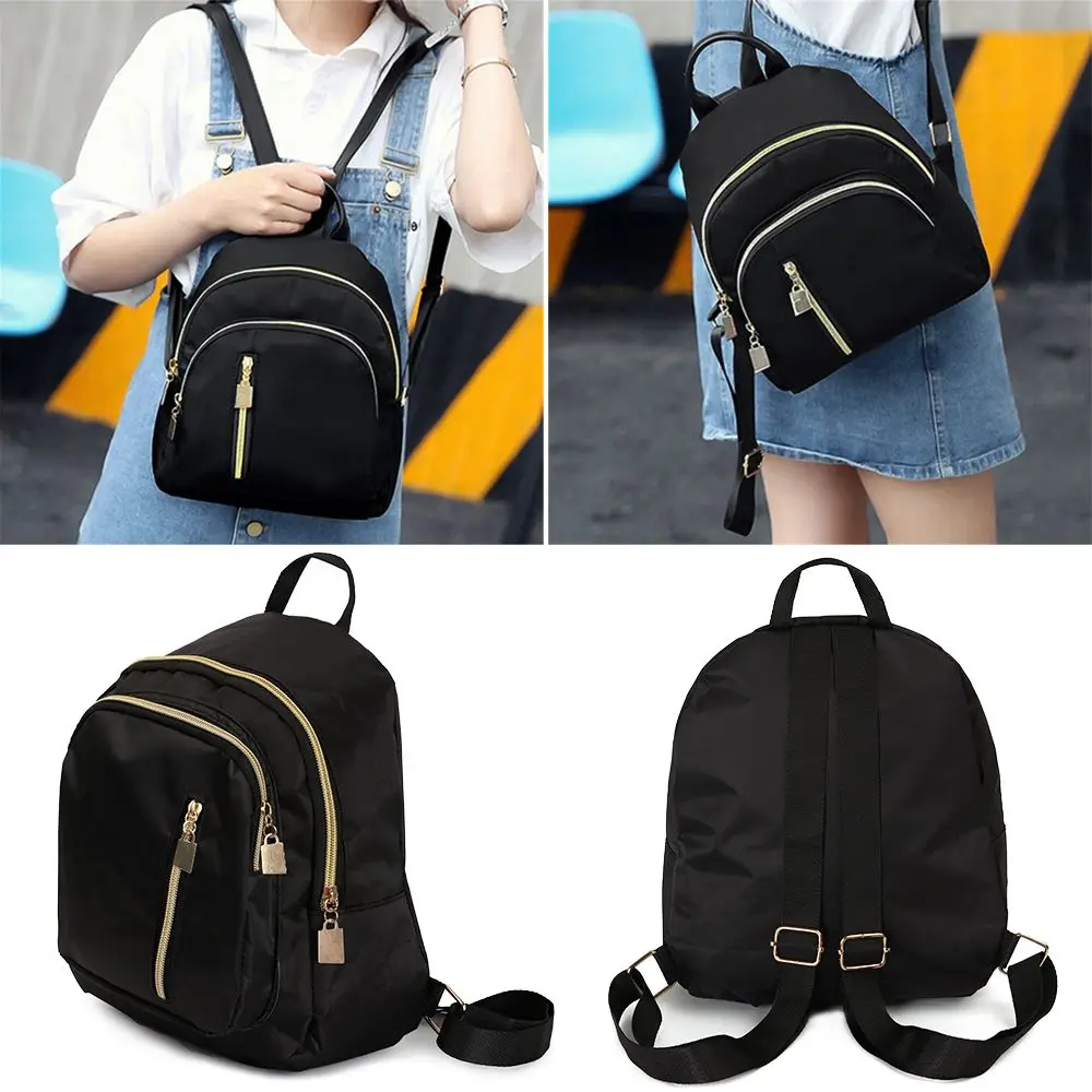 Women's Multi-Function Fashion Girl Nylon Daypack Travel Cute Mini Backpack Men Shoulder Bag Black Purse Hot - 2