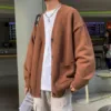 Retro Hong Kong Style Long Sleeve V-Neck Knitted Sweater Cardigan for Men Casual Pure Color Spring Autumn New Style Streetwear