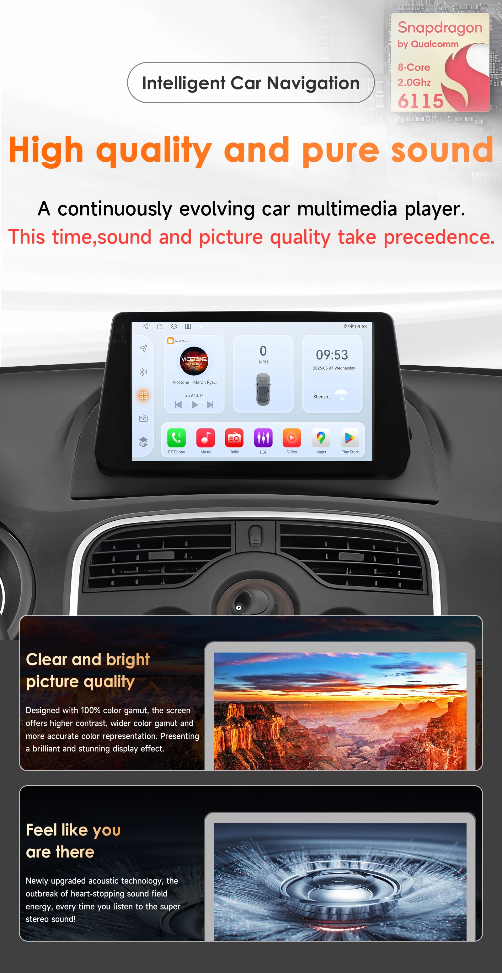 6115 8 Core Carplay Andorid 14 Autoradio für Renault Kangoo 2009-2018 Auto multimedia-player 360 Cam GPS Stereo Audio 2DIN Bildschirm – Detail 3