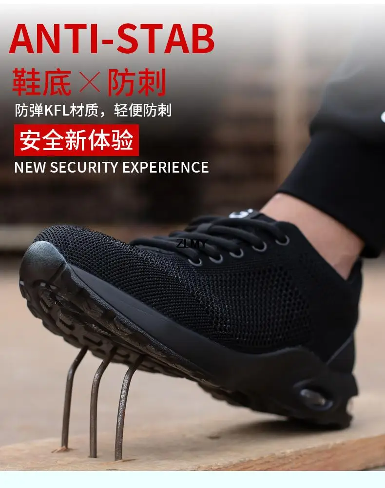 Rotated Button Safety Shoes for Men Steel Toe Working Sneaker New Puncture Proof Work Safety Boots Man Black Work Shoes Security